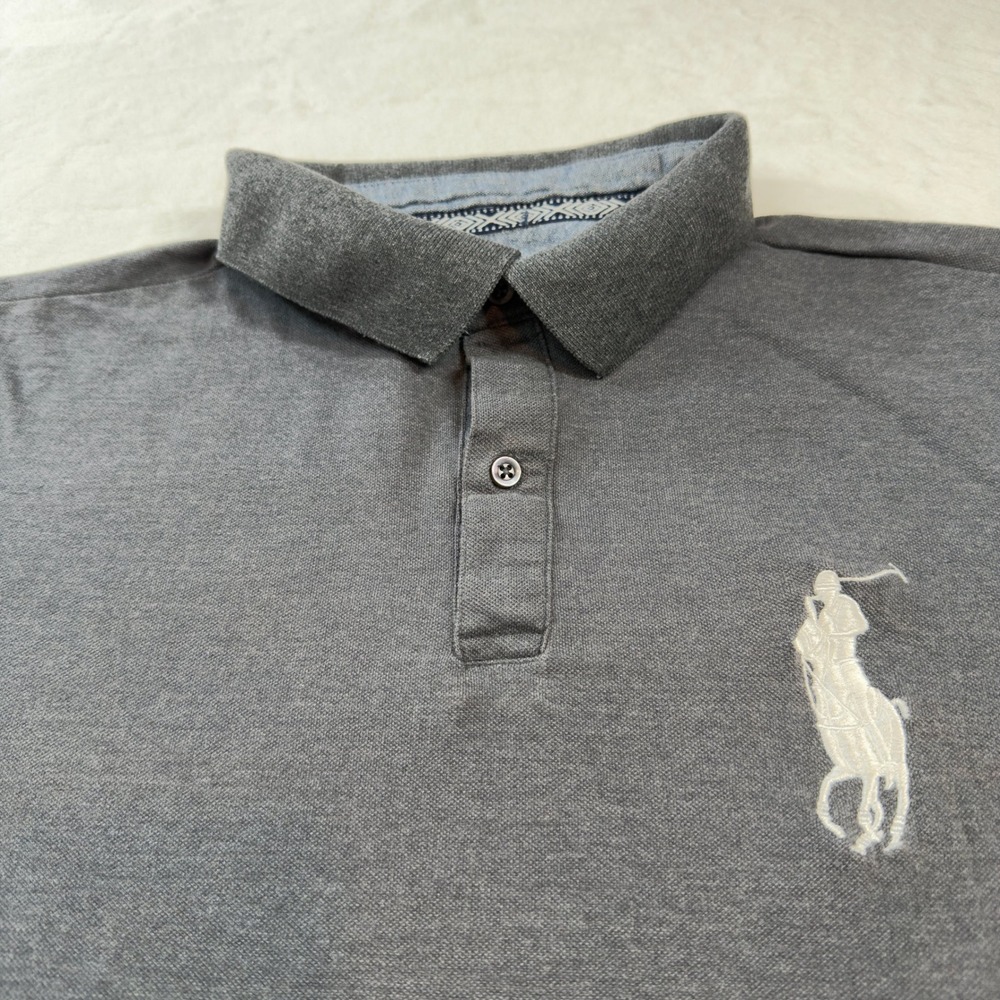 Polo Ralph Lauren Big Pony Polo Mens Medium Grey Good Custom Slim Fit Cotton - Picture 2 of 10